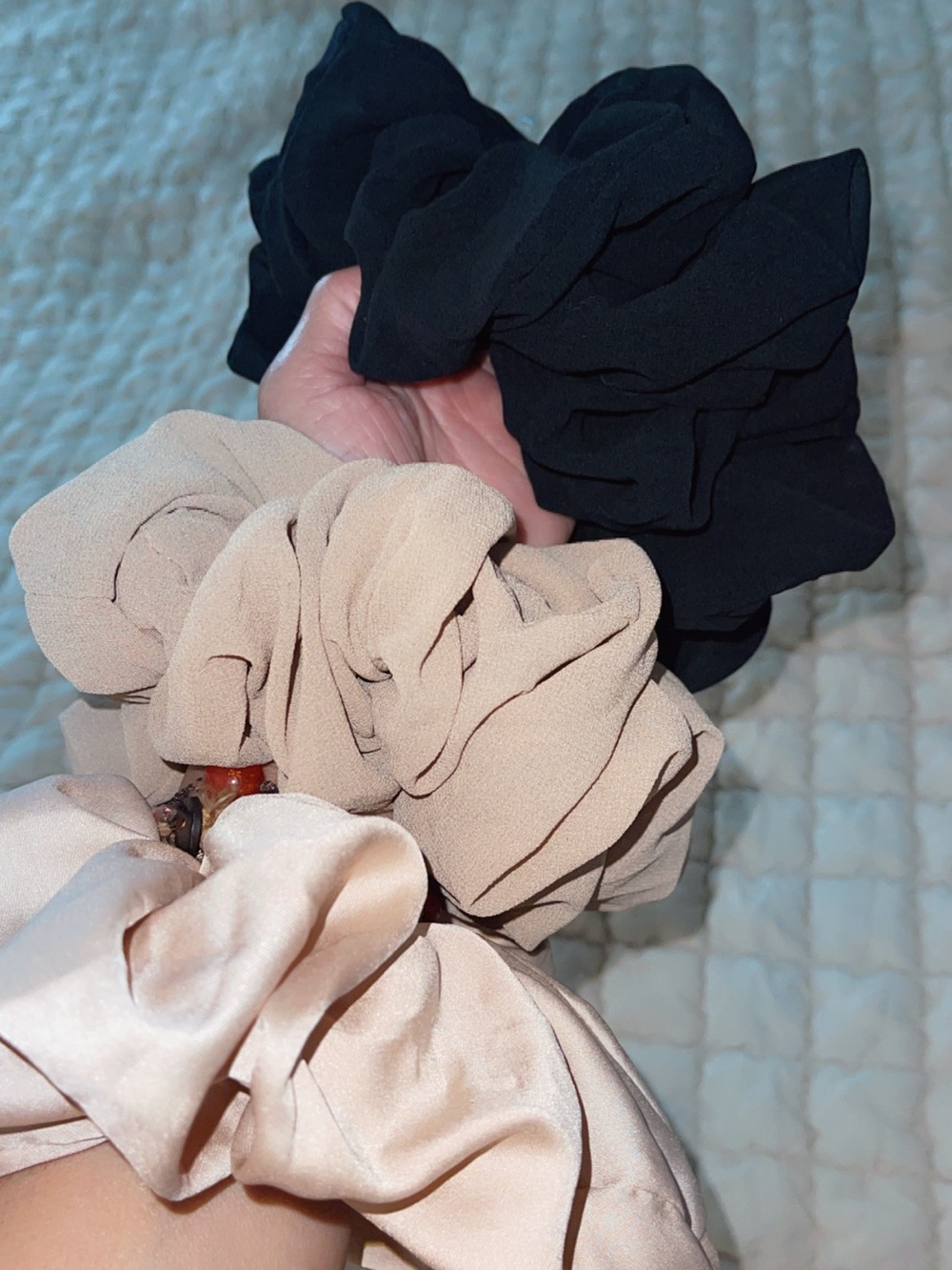 Everyday Oversized Scrunchie Trio — Black, Beige, and Cream